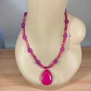 Handcrafted Hot Pink Jade Necklace (19" Long)